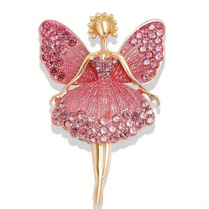 Colorful Ballet Dance Fairy with Wings Sparkly Goldtoned Rhinestone Brooch Pin